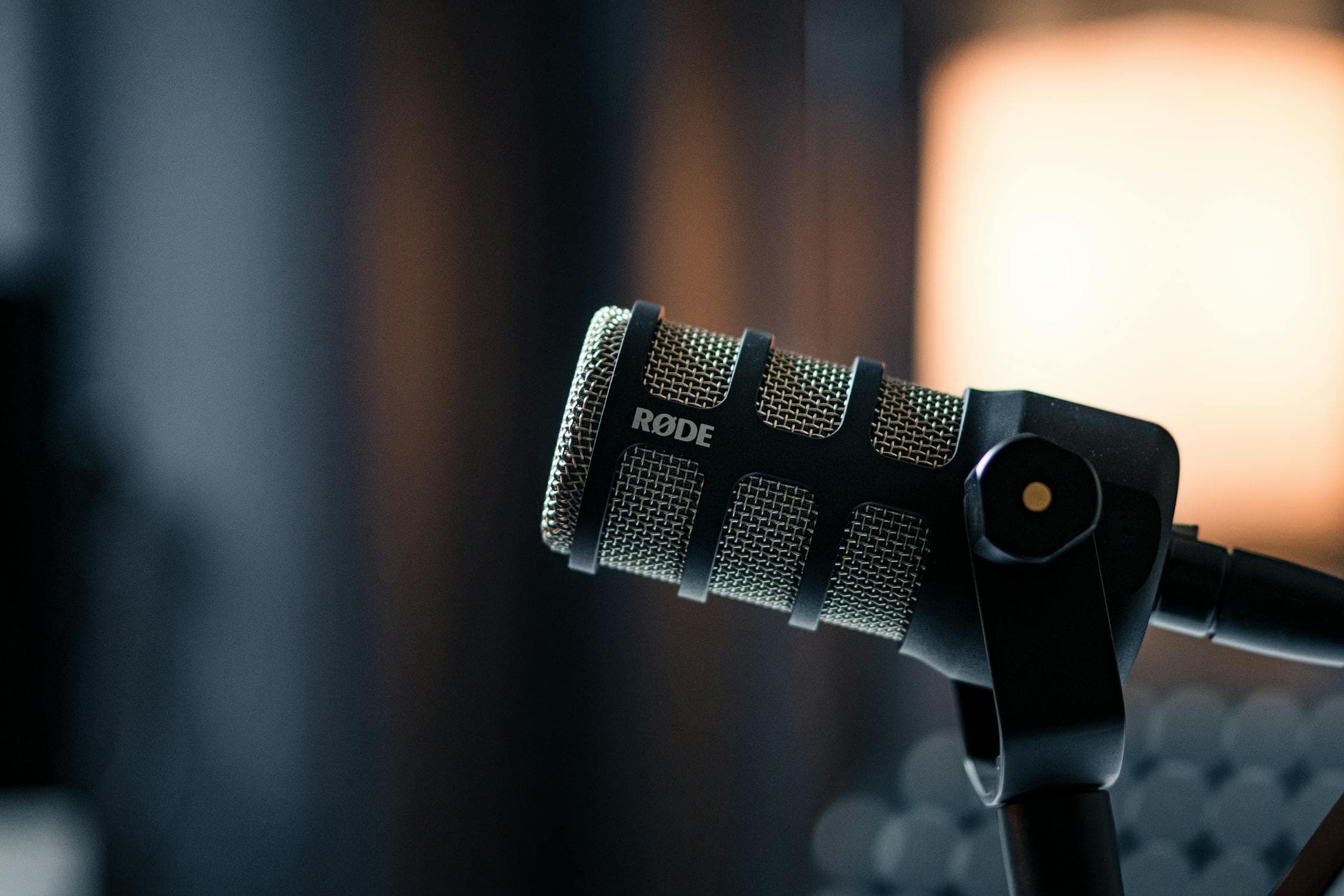 RODE PodMic broadcast microphone close-up in studio